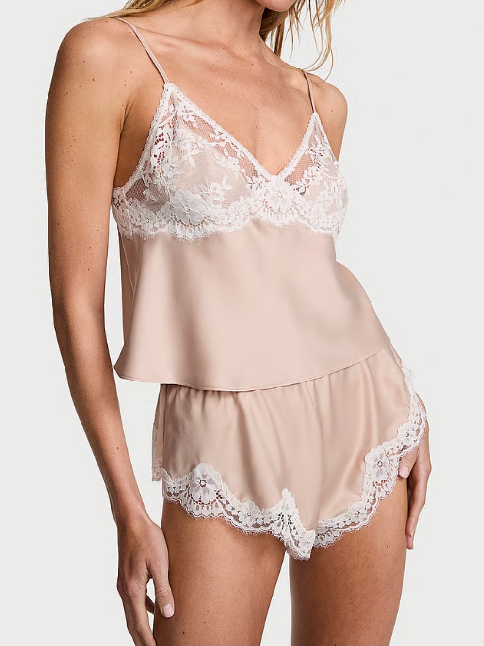 Victoria's Secret Dusty Rose Satin Lace Cami & Shorts Set